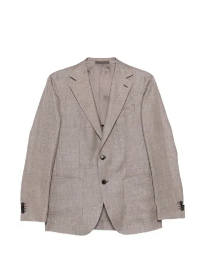 Caruso Button Blazer In Gray
