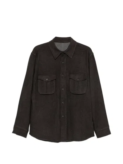 Caruso Button-down Flap-pocket Jacket In Brown