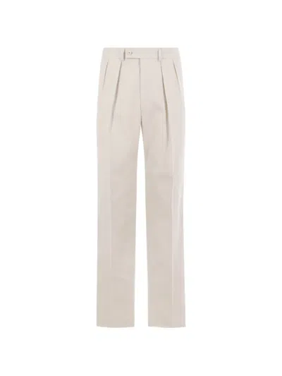Caruso Buttoned Pleated Tailored Trousers In Neutral