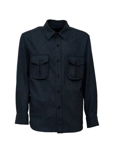 Caruso Button-up Overshirt In Blue