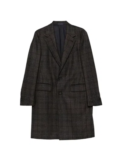 Caruso Checked Single-breasted Coat In 브라운