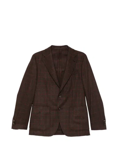 Caruso Check-pattern Single-breasted Blazer In Purple