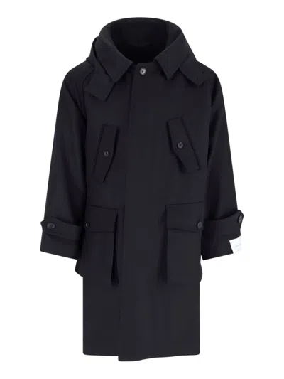 Caruso Foscari Hooded Button-up Coat In Black