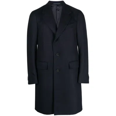 Caruso Notched-collar Single-breasted Coat In Blue
