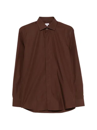 Caruso Concealed-front Shirt In Brown