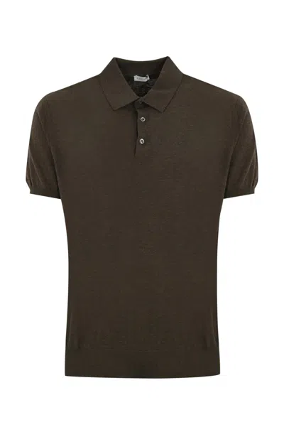 Caruso Cotton Knit Polo In Dark Brown