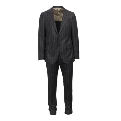 Caruso Dark Brown Wool Blend Single Breasted Suit 8r In Black