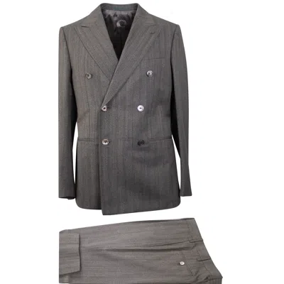 Caruso Dark Grey Cotton Double Breasted Suit