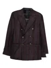 Caruso Double-breasted Checked Jacket In Brown