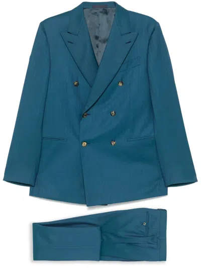 Caruso Double-breasted Suit In Blue