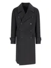 Caruso Double-breasted Grey Coat With Notched Lapel In Black