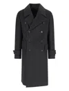 Caruso Double-breasted Grey Coat With Notched Lapel In Black