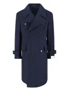 Caruso Navy Blue Double-breasted Wool Coat With Classic Lapel In Blue