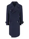 Caruso Navy Blue Double-breasted Wool Coat With Classic Lapel In Blue