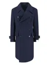 Caruso Navy Blue Double-breasted Wool Coat With Classic Lapel In Blue