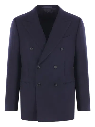 Caruso Double-breasted Wool Jacket In Blue