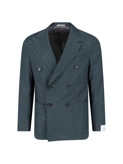 Caruso Double-breasted Blazer In Green