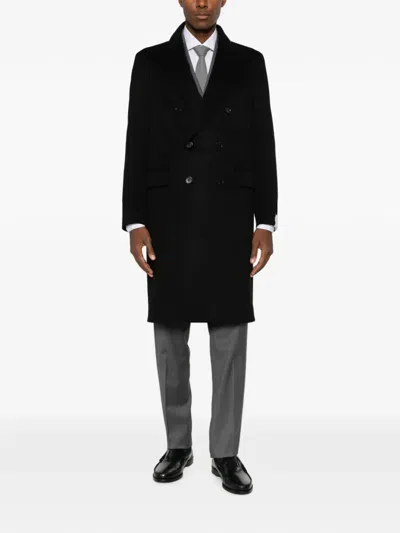 Caruso Double-breasted Peaked-lapel Coat In Black