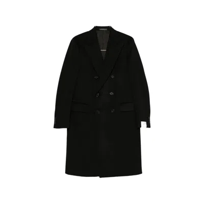 Caruso Double-breasted Peaked-lapel Coat In Black