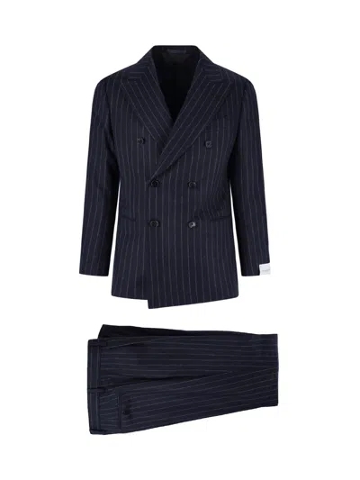 Caruso Double-breasted Pinstripe Suit In Blue