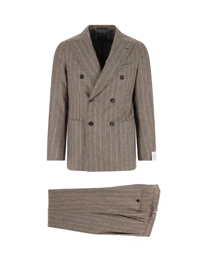 Caruso Double-breasted Pinstripe Suit Set In Brown