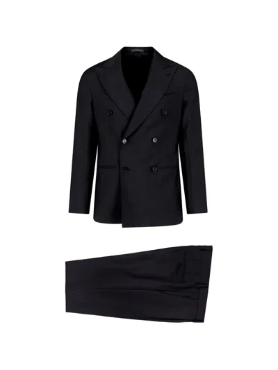 Caruso Double-breasted Suit In Black