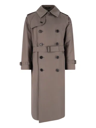 Caruso Zweireihiger Baumwoll-trenchcoat In Gray