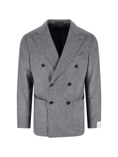 Caruso Double-breasted Wool Blazer In Gray