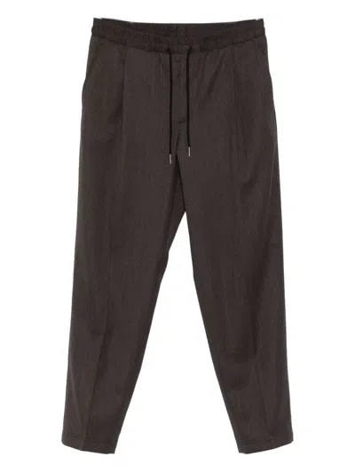 Caruso Drawstring Herringbone Trousers In Brown