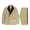 Caruso Gold Metallic Linen Double-breasted Suit 10r In Gold