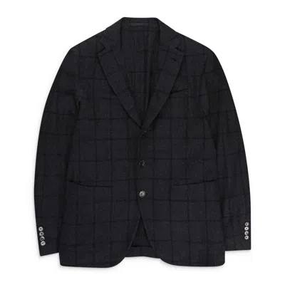 Caruso Grey  Wool Checked Single Breasted Blazer 8r In Black