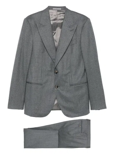 Caruso Herringbone-pattern Suit Trousers In Gray