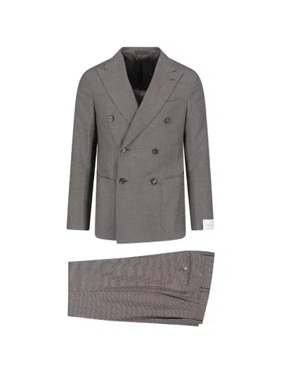 Caruso Houndstooth Double-breasted Suit In Gray