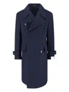 Caruso Navy Blue Double-breasted Wool Coat With Classic Lapel In Blue