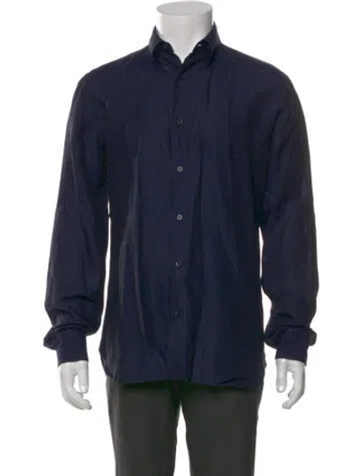 Pre-owned Caruso Linen Long Sleeve Shirt In Blue