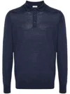 Caruso Long-sleeve Fine-knit Polo Shirt In Blue