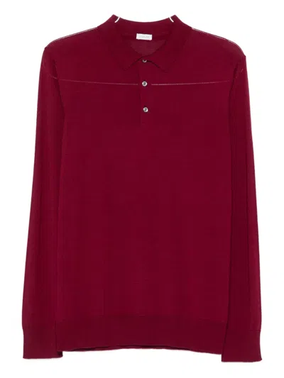 Caruso Long-sleeve Polo Shirt In Burgundy