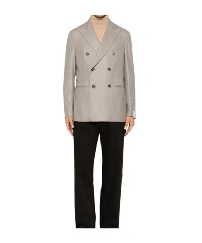 Caruso Long-sleeve Blazer In Brown