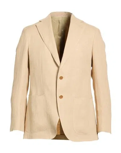 Caruso Man Blazer Beige Size 34 Linen In Gray
