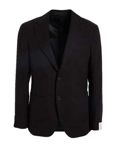 Caruso Man Blazer Black Size 36 Linen, Cotton In Multi