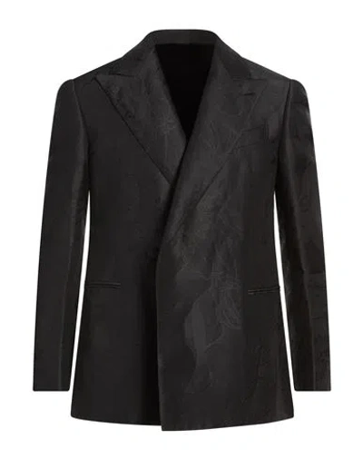Caruso Man Blazer Black Size 42 Linen, Silk
