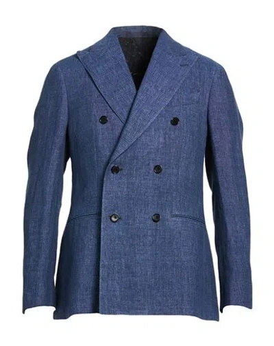 Caruso Man Blazer Blue Size 36 Linen