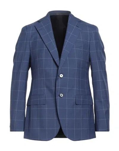 Caruso Man Blazer Blue Size 48 Mohair Wool, Silk