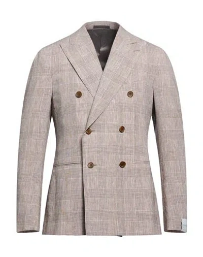 Caruso Man Blazer Brown Size 38 Wool, Linen, Elastane In Pink