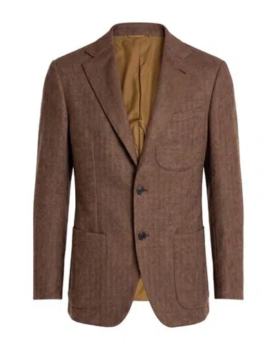 Caruso Man Blazer Brown Size 40 Wool, Cashmere