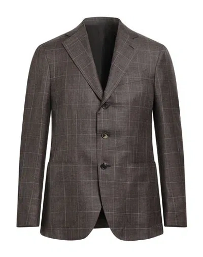Caruso Man Blazer Brown Size 40 Wool, Silk, Linen