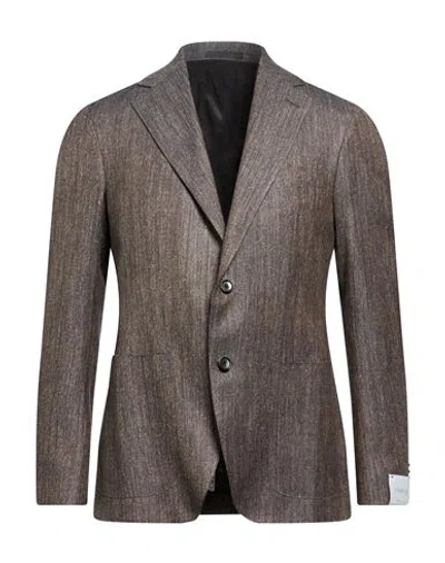Caruso Man Blazer Brown Size 44 Silk, Linen, Wool