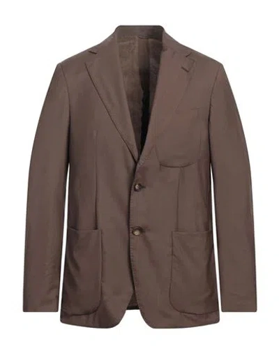 Caruso Man Blazer Brown Size 44 Wool, Silk