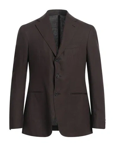 Caruso Man Blazer Brown Size 46 Linen, Wool