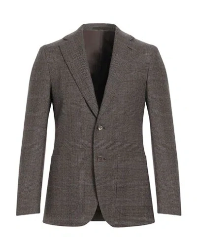 Caruso Man Blazer Brown Size 46 Wool In Gray
